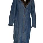 Newport News Denim Blue Jean Coat Brown Faux Fur Trim Quilted Lining Size 10 VTG Photo 2