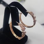 Rose Gold Large Huggie Hoop Earrings with CZ Butterfly Design Pink Photo 4