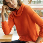 [J. Jill] Sunset Orange Textured Cotton Blend Cowl Neck Sweater Cozy Fall Sz 3X Photo 0