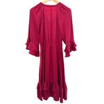 Kobi Halperin Bryant Ruffle‎ Trim Midi Dress Red Boho Satin Tiered Size Small Photo 6