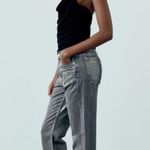 ZARA MID RISE STRAIGHT LEG FOIL METALLIC JEANS SILVER/GRAY SIZE 0 NEW Photo 5