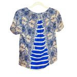 Maeve Anthropologie Archivist Blue Floral Stripe 100% Silk Shirt Blouse Size XS Photo 3