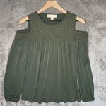 Michael Kors Woman  Metallic Thread Cold Shoulder Blouse Size S Long Sleeve Green Photo 0