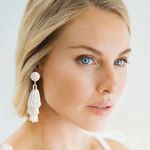 Anthropologie Panacea White Bead Tassel Earrings with Gold Accent - NEW Photo 0
