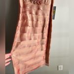 LONDON TIMES vintage Halter Ruffle Neck Cocktail Dress Peach Rose Gold Satin Orange Size 4P Photo 4