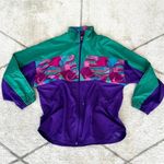 Reebok Vinatge 90s Windbreaker Cinch Waist Full Zip Green/Purple Abstract Design Photo 1