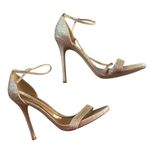 Badgley Mischka Mark James Open Toe Heels Goldtone Glitter Platform Shoes 9.5 Photo 1