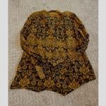 Hinge Camel Brown & Black Floral Silk Button Down Blouse S Photo 6