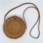 Handwoven Round Rattan Crossbody Bag Tan Photo 0