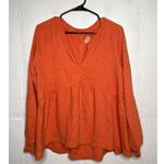 Pilcro Womens Top Size Medium Blouse Long Sleeve Babydoll Cotton Orange Photo 0