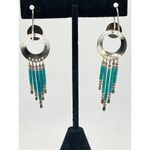 Vintage Turquoise And Sterling Silver Beaded Tassel Drop Earrings Southwestern Blue Photo 4