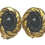 Edge KJL for Avon Vintage Earrings Clip on Gold Tone Black Cabochon Twisted Photo 0