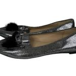 Karl Lagerfeld  Dalli Bow Pom Pom Metallic Silver Pointy‎ Flats Size 6.5 Photo 0