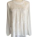 Torrid -WHITE LACE TOP-SIZE 1x Gorgeous white blouse, white lace with a white overlay, lace collar, long sleeves, one button back with keyhole opening, 100% polyester, excellent condition  Measurements: Bust: armpit to armpit 24 inches  Length: shoulder seam to bottom 28 inches Photo 0
