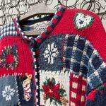 VTG Y2K Heirloom Collectives Mixed Media Patchwork Fair Isle Christmas Cardigan Red Size M Photo 1