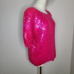 Vintage Rina Z Pink Barbiecore Sequin Short Sleeve Silk Top Evening Party Sz M Size M Photo 3