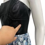 Sachin + Babi  Leather & Blue Printed Pleated Accents Strapless Maxi Long Dress Photo 11