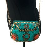 Ramla Handmade Moroccan Turquoise Tile Mosaic Clutch Crossbody with Gold Chain Blue Photo 7
