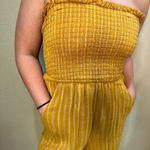 American Eagle Ruched Top Shorts Yellow Striped Romper Jumpsuit - XS Photo 2