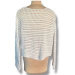 None Oatmeal Cream Crochet Cropped Knit Open-Weave Vneck Oversized Pullover Sweater Photo 3