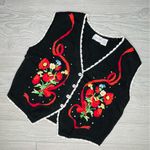 Vintage Joan steele knit crochet sleeveless floral sweater vest shirt large Red Photo 0
