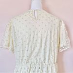 Polagram Cream Yellow Polkadot Embroidered Floral Tulle Short Sleeve Dress. Photo 3