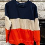 None Color-Blocked Blue and Cream Crew Neck Sweater medium Photo 0