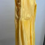 Chic Soul  yellow shiny crinkle 1X plus midi dress tiered pockets long sleeve Photo 4