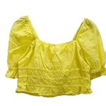 100% Cotton Embroidered Yellow Puff Sleeve Square Neck Crop Blouse Summer Top L Size L Photo 1
