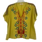 Natural Life  Boho Top Green Floral Embroidered Tassels Split Neck Hippie Size XL Photo 0