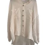 Pink Lily  KEEP SHINING CREAM CROCHET SLEEVE GAUZE SZ LARGE SHACKET Photo 2