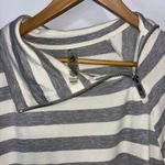 Lou & grey Gray White Stripe Funnel Neck Asym Zip Soft Knit Pullover XL Photo 1