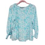 Vineyard Vines BEACH COASTAL BLUE WHITE SILVER METALLIC THREAD LONG PUFF SLEEVE BLOUSE TOP S Photo 2