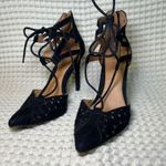 MIA  Black Suede Laser Cut Lace Up Stiletto Heels Women's Size 6 Photo 1