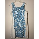 Anthropologie JUST TAYLOR Sheath Dress White Blue Quiet Luxury Greece Size 12 Photo 5