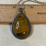 Tigers Eye Teardrop Pendent on Silver Toned Chain Necklace Gold Photo 5