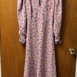 ASTR  Puff Sleeve V-Neck Back Cutout Floral A-Line Midi Dress Purple Peach Large Photo 11