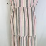 Caslon New Cabana Stripe Linen Blend Lattice Trim Tiered Maxi Dress Size Medium Photo 7