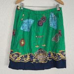 Susan Bristol Green Blue Skirt Europe Travel Vacation Globe Preppy Rayon Size 16 Photo 3