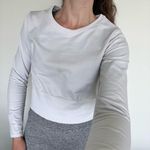 Aerie White Long Sleeve Cropped Crewneck Sweatshirt Photo 0