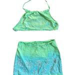 San Spirit Halter Top Skirt Set Embroidered Tropical Palm Trees Design Sz Small Photo 4