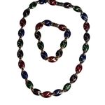 Mid Century Enamel Necklace & Bracelet Women’s Costume Jewelry Set Gold Photo 5