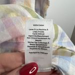 Talbots  Size M Ruffle Tunic Top Rainbow Plaid Lightweight Ladder Trim Split Neck Photo 9