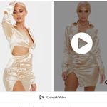 Pretty Little Thing Plt  Champagne Satin Cut Out Ruched Shirt Dress size us 6 Photo 2