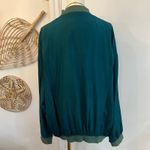 Vintage Leo 100 Silk Teal Green Bomber Jacket Oversized Minimalist Streetwear XL Photo 7