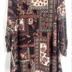Cocomo Floral Bandana Print 3/4 Sleeve Mock‎ Neck Blouse Medium Boho Patchwork Brown Photo 0