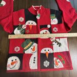 Tiara International VTG Tiara Size XL Red Christmas Zip Up Sweater Cardigan Snowmen PERFECT! Photo 4