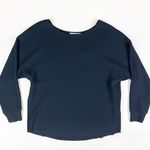 Vince NEW  Scoop Neck Long Sleeve Thick Chiffon Solid Navy Blue Blouse Shirt Top Photo 0