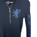 VINTAGE Y2K Sledge Women’s Half Zip Thermal Hoodie Glitter Dragon Black/Blue M Black Size M Photo 4