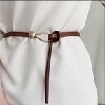 Trendy Knotted‎ Skinny Thin Belt For Women Classic Solid Color PU Leather Brown Photo 10